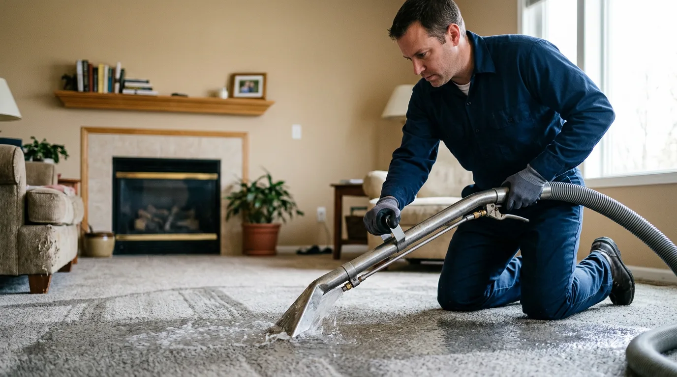 Water damage restoration technician working near Hamilton, TX